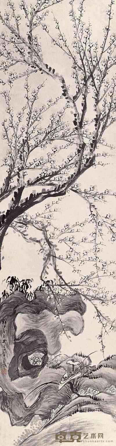 金心兰 梅石图 立轴 146×38cm